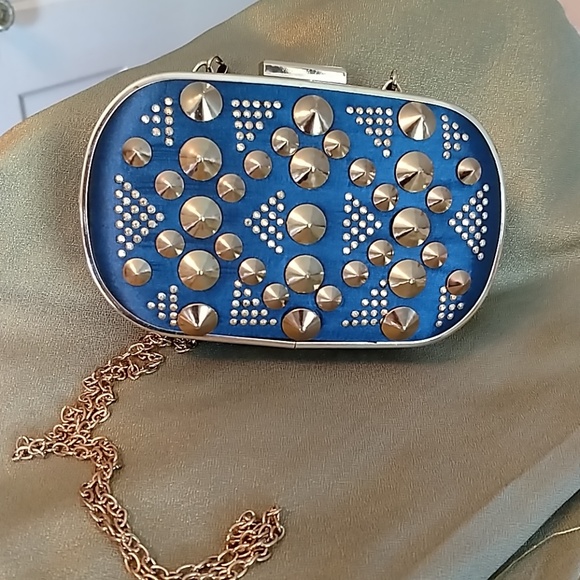 🎀MMS Mini blue hard shell crossbody bag - Picture 1 of 8